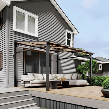 Garvee 10'x 14' Lean to Gazebo, Hardtop Wall Pergola with Polycarbonate Roof, Aluminum Frame Mounted Gazebo for Lawn Patio Deck Yard and Party