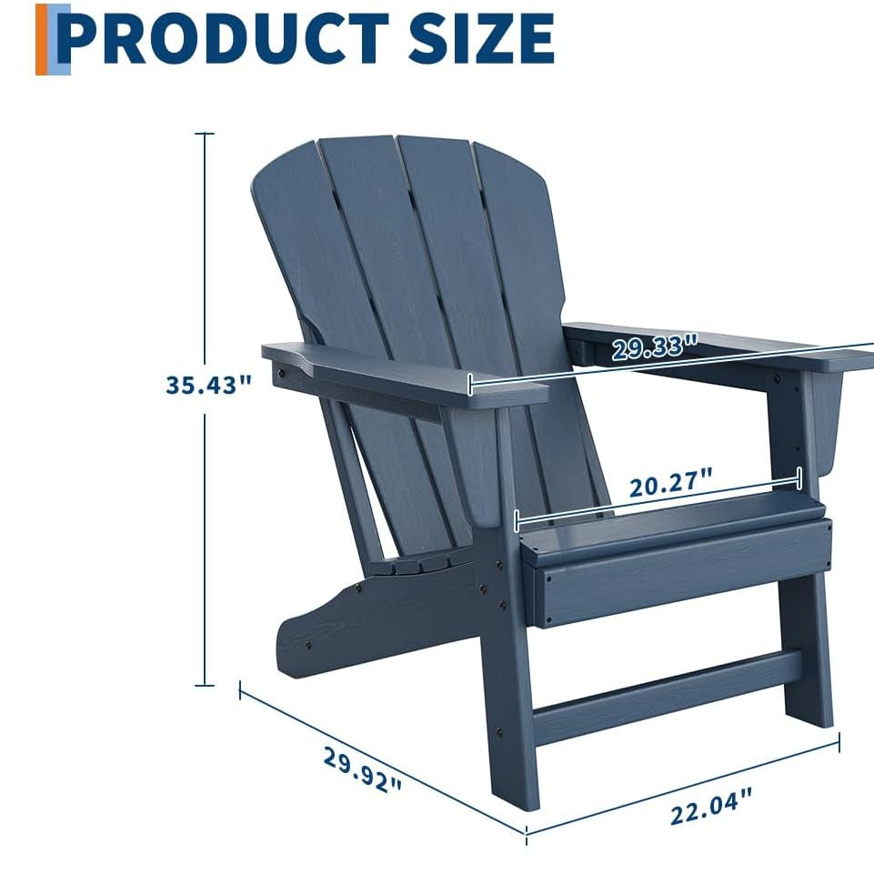 Garvee Adirondack Chair Set of 2 HDPE Plastic Oversize 380LB Weather Resistant Poly Lumber Wood Texture Navy Blue Outdoor Patio Deck Pool