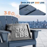 Garvee Adirondack Chair Set of 2 HDPE Plastic Oversize 380LB Weather Resistant Poly Lumber Wood Texture Navy Blue Outdoor Patio Deck Pool