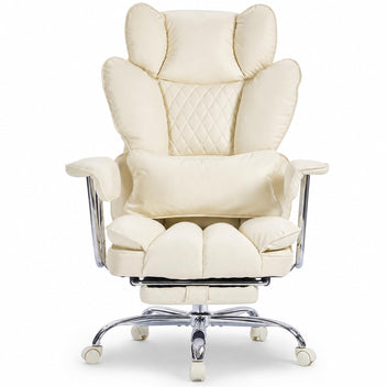 Garvee Big and Tall Ergonomic Office Chair – 350LBS Heavy Duty, Pocket Spring Cushion, 150° Recline, Adjustable Armrests, Footrest, PU Leather, Lumbar Support – Executive Desk Chair for Home Office – Milky Coffee