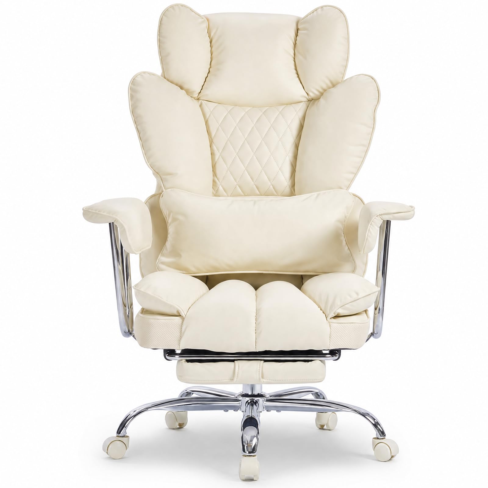 Garvee Big and Tall Ergonomic Office Chair – 350LBS Heavy Duty, Pocket Spring Cushion, 150° Recline, Adjustable Armrests, Footrest, PU Leather, Lumbar Support – Executive Desk Chair for Home Office – Milky Coffee
