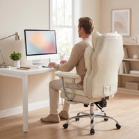 Garvee Big and Tall Ergonomic Office Chair – 350LBS Heavy Duty, Pocket Spring Cushion, 150° Recline, Adjustable Armrests, Footrest, PU Leather, Lumbar Support – Executive Desk Chair for Home Office – Milky Coffee