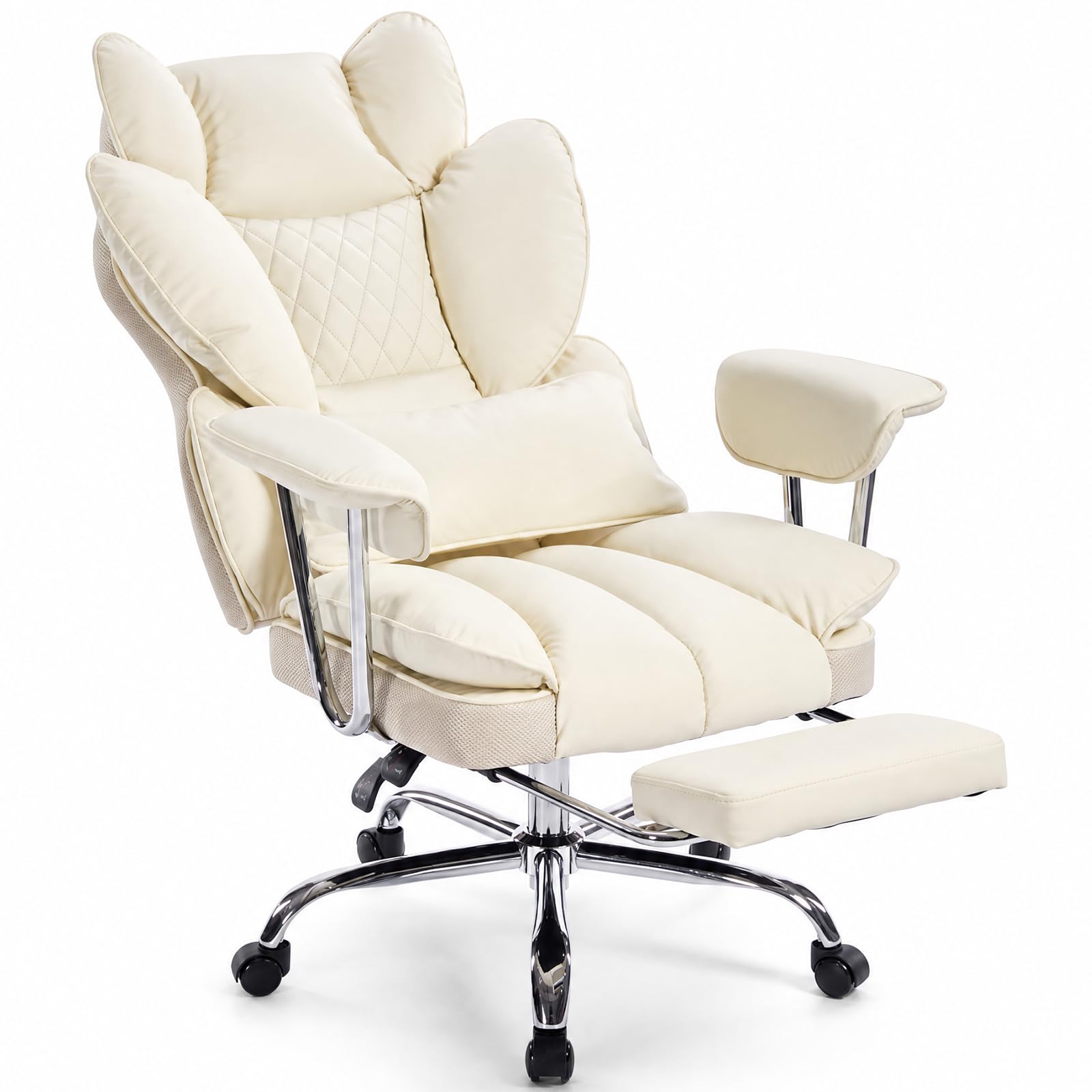 Garvee Big and Tall Ergonomic Office Chair – 350LBS Heavy Duty, Pocket Spring Cushion, 150° Recline, Adjustable Armrests, Footrest, PU Leather, Lumbar Support – Executive Desk Chair for Home Office – Milky Coffee