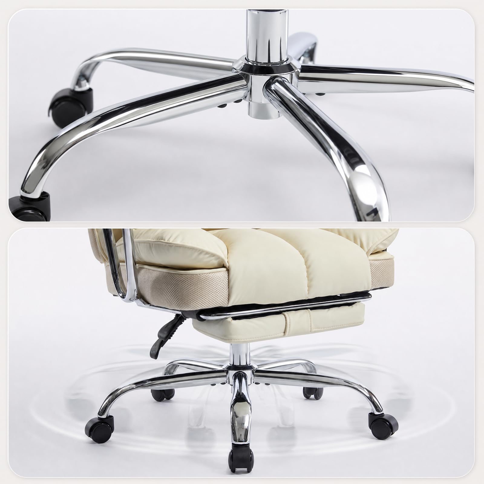 Garvee Big and Tall Ergonomic Office Chair – 350LBS Heavy Duty, Pocket Spring Cushion, 150° Recline, Adjustable Armrests, Footrest, PU Leather, Lumbar Support – Executive Desk Chair for Home Office – Milky Coffee