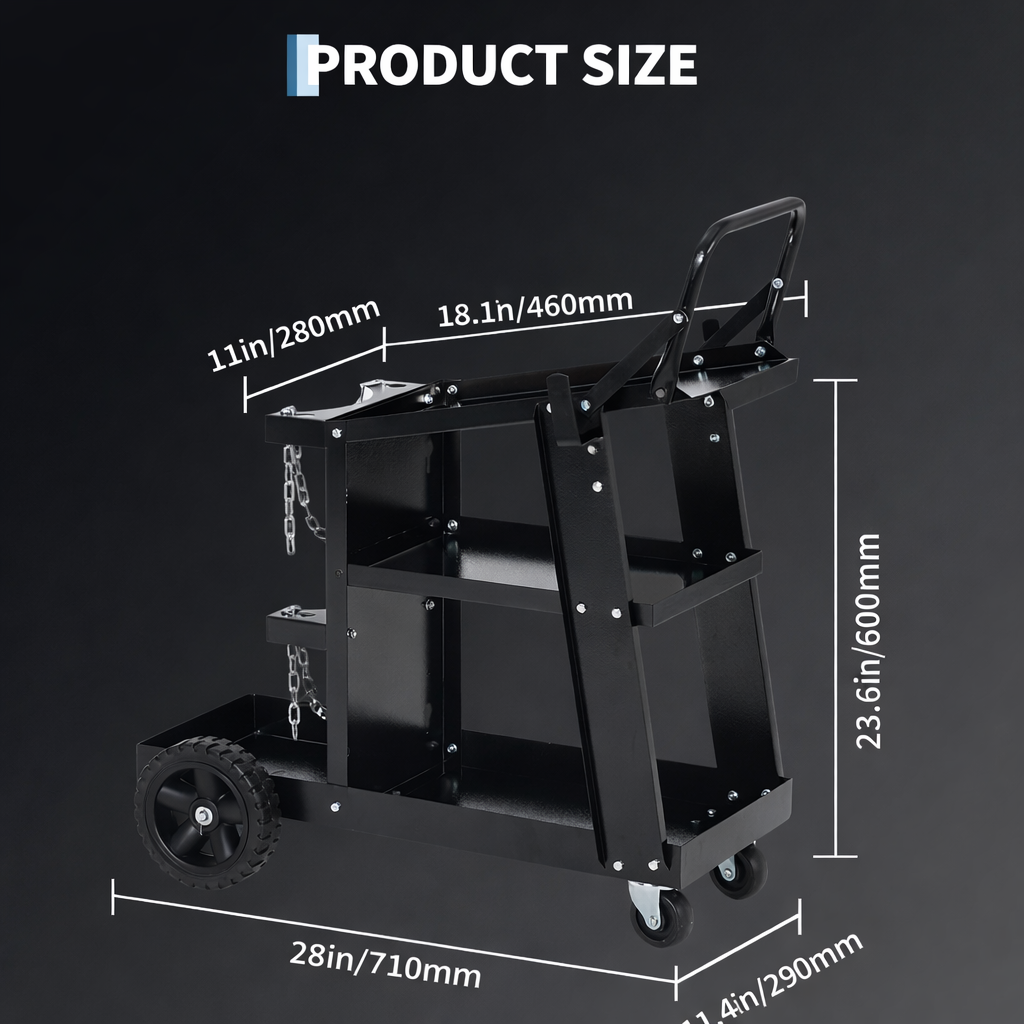 Garvee 3 Tier Welding Cart Heavy Duty Welder Cart With 360° Swivel Wheels Tank Storage Safety Chains Rolling MIG Welder Cart Black