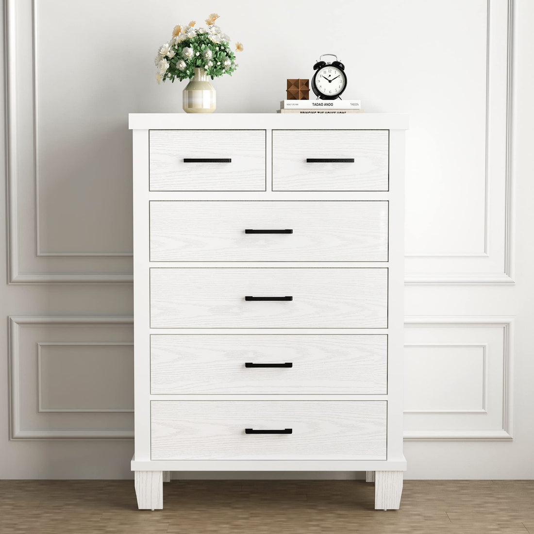 Garvee 6 Drawer Dresser with Metal Handles, White Chest of Drawers Closet Organizers and Storage Clothes, Wood Drawer Dresser for Closet, Living Room, Hallway, Kids Room - White