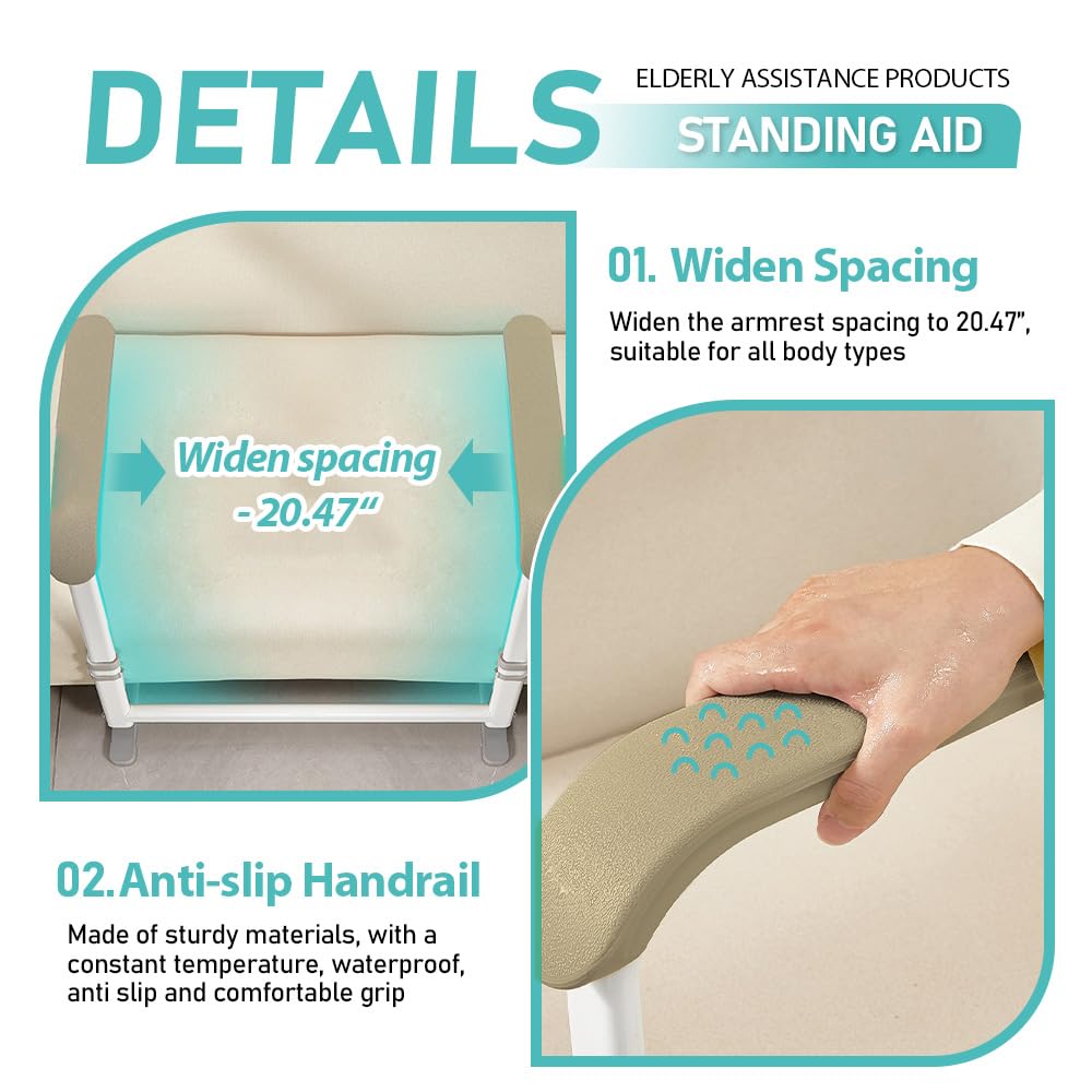 Garvee Stand Assist Aid for Elderly, Support Up to 300Lbs, Adjustable Chair Couch Stand Assist for Home Hospital, Bed Toilet Chair Lift Assist for Seniors, Patients and Disabled, Khaki