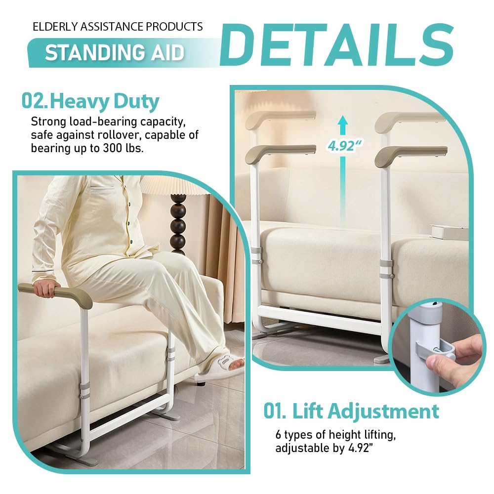Garvee Stand Assist Aid for Elderly, Support Up to 300Lbs, Adjustable Chair Couch Stand Assist for Home Hospital, Bed Toilet Chair Lift Assist for Seniors, Patients and Disabled, Khaki