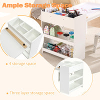 Garvee Kids Art Table with 2 Chairs, Toddler Craft Play Wood Activity Desk with Large Storage Shelves, Wood Activity Desk for Writing Drawing Suitable for Nursery & Classroom, White
