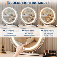 Garvee 19" Vanity Mirror with Led Lights, Large Round Makeup Mirror with Touch Control and 3 Color Lighting Modes, 360° Rotating Vanity Mirror for Bedroom, Table Top, Easy to Install, White
