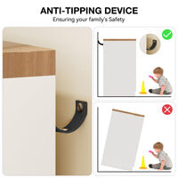 Garvee Multifunctional Wooden Dresser for Bedroom, 43.3'' H 2 Door Wardrobe Armoire Closet with 4 Drawers and Hanging Rod, Low Storage Cabinet for Hanging Cloth, White and Brown