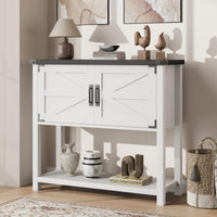 Garvee Farmhouse Entryway Table, Console Table with 2 Storage Cabinets, Coffee Bar Cabinet, Sofa Tables Buffet Sideboard for Kitchen, Hallway, Dining, Living Room-White