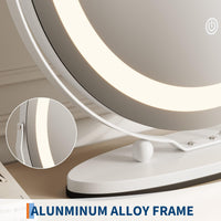 Garvee 19" Vanity Mirror with Led Lights, Large Round Makeup Mirror with Touch Control and 3 Color Lighting Modes, 360° Rotating Vanity Mirror for Bedroom, Table Top, Easy to Install, White