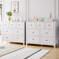 Garvee White 7 Chest of Drawer Dresser, Modern and Stylish Dresser, Deep Drawers and Nickel Round Handle, Wood Organizer Dresser With Ample Storage Space for Bedroom, Living Room, Entryway