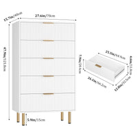 Garvee Fluted Dresser with 5 Drawers, 48" Tall Modern Chest of Drawers with Curved Profile Design, Wood Drawer Organizer for Bedroom, Living Room, Hallway