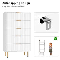 Garvee Fluted Dresser with 5 Drawers, 48" Tall Modern Chest of Drawers with Curved Profile Design, Wood Drawer Organizer for Bedroom, Living Room, Hallway
