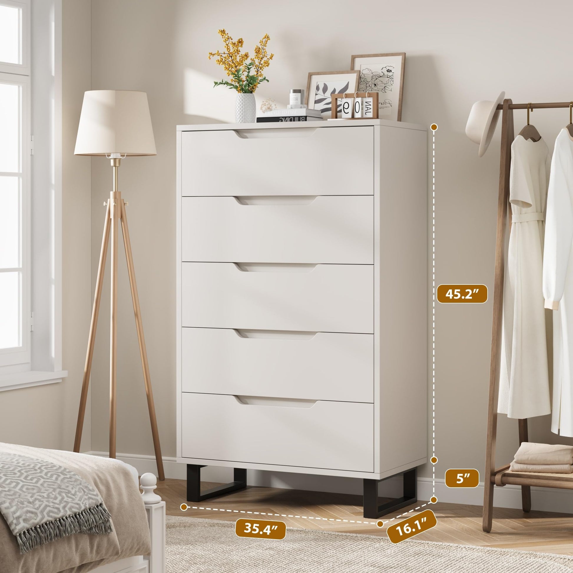 GarveeHome 5 Dresser for Bedroom, 51" Tall Dresser, Freestanding Vertical Drawer Dresser with Storage, Wooden Closet Dresser Storage Dresser Chest GarveeHome 5 Dresser for Bedroom, 51" Tall Dresser, Freestanding Vertical Drawer Dresser with Storage, Wooden Closet Dresser Storage Dresser Chest