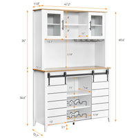 Garvee 70'' Wine Coffee Bar Cabinet with Storage Hutch, Tall Kitchen Pantry Liquor Cabinet with Sliding Barn Doors, Bottle Glasses Rack, Farmhouse Buffet for Home Dining Room, White