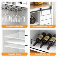 Garvee 70'' Wine Coffee Bar Cabinet with Storage Hutch, Tall Kitchen Pantry Liquor Cabinet with Sliding Barn Doors, Bottle Glasses Rack, Farmhouse Buffet for Home Dining Room, White