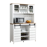 Garvee 70'' Wine Coffee Bar Cabinet with Storage Hutch, Tall Kitchen Pantry Liquor Cabinet with Sliding Barn Doors, Bottle Glasses Rack, Farmhouse Buffet for Home Dining Room, White - White