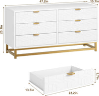 Garvee White 6 Drawer Dresser for Bedroom, Chest of Drawers with Metal Base, Modern Dresser Chest Cabinet Organizer, Large Dresser for Living Room, Hallway, Closet
