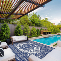 Garvee Outdoor Navy Blue & White 8x10 Plastic Straw Rug, Waterproof Stain Resistant Reversible Carpet for Camping, Backyard, RV, Patio