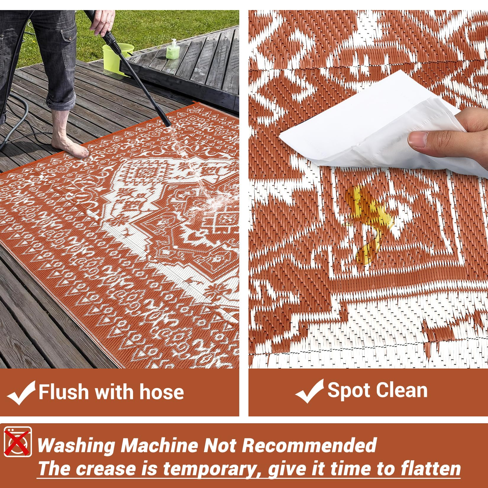 Garvee Outdoor Brick Red 9x12 Plastic Straw Rug, Waterproof Stain Resistant Reversible for Camping, Garden, Backyard, RV, Patio