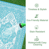 Garvee Outdoor Light Blue & White 9x12 Rug Plastic Straw Waterproof Reversible Mat for Patio, Deck, RV, Camping Decor