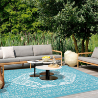 Garvee Outdoor Light Blue & White 9x12 Rug Plastic Straw Waterproof Reversible Mat for Patio, Deck, RV, Camping Decor