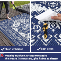 Garvee Outdoor Navy Blue & White 9x18 Plastic Straw Rug, Waterproof Stain Resistant Reversible Carpet for Camping, Backyard, RV, Patio