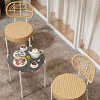 Garvee 3 Piece Patio Bistro Set, Outdoor Wicker Chairs with Table, Rattan Patio Furniture Set for Outdoor, Patio, Deck, Backyard, White & Brown