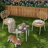 Garvee 3 Piece Patio Bistro Set, Outdoor Wicker Chairs with Table, Rattan Patio Furniture Set for Outdoor, Patio, Deck, Backyard, White & Brown