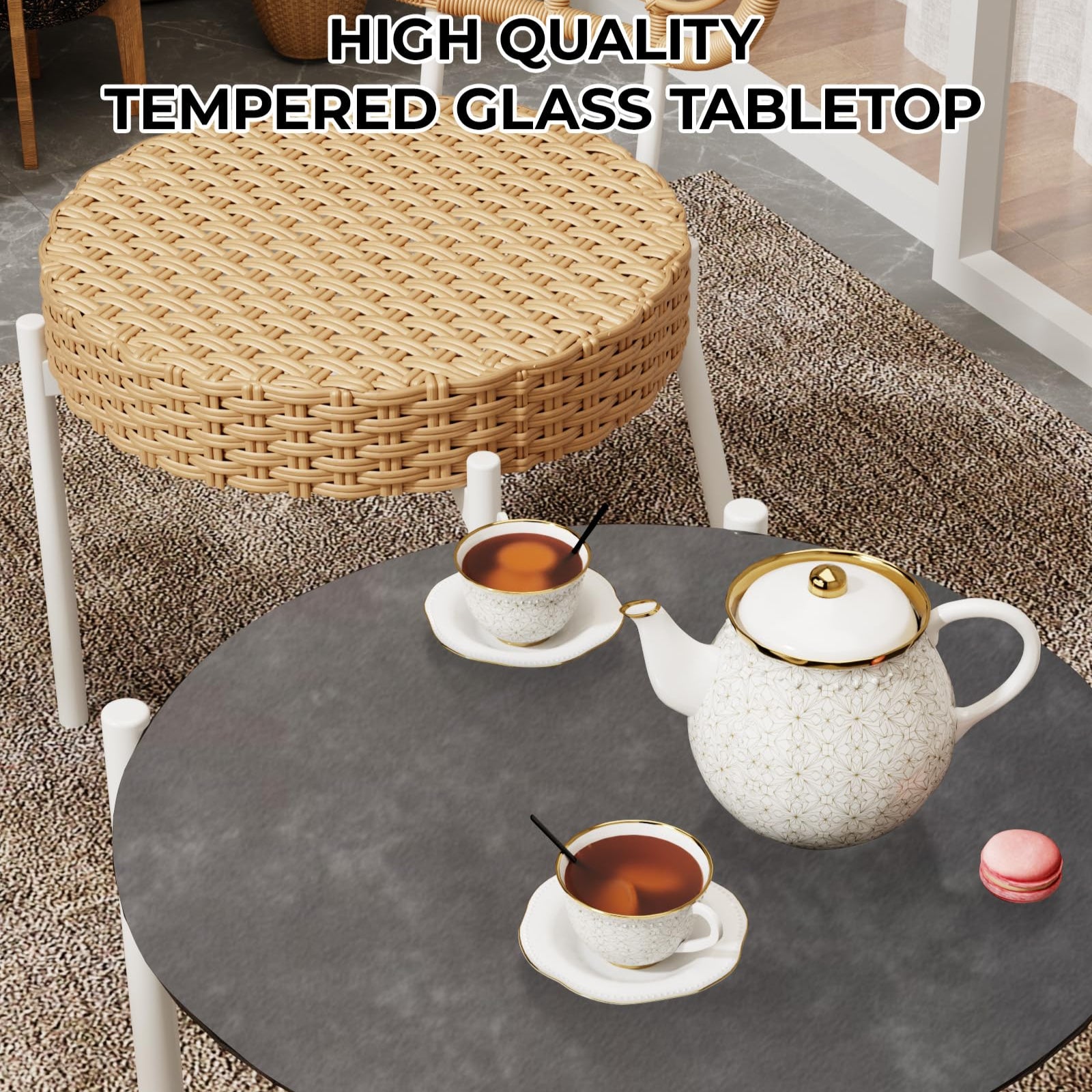 Garvee 3 Piece Patio Bistro Set, Outdoor Wicker Chairs with Table, Rattan Patio Furniture Set for Outdoor, Patio, Deck, Backyard, White & Brown