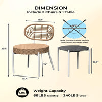 Garvee 3 Piece Patio Bistro Set, Outdoor Wicker Chairs with Table, Rattan Patio Furniture Set for Outdoor, Patio, Deck, Backyard, White & Brown