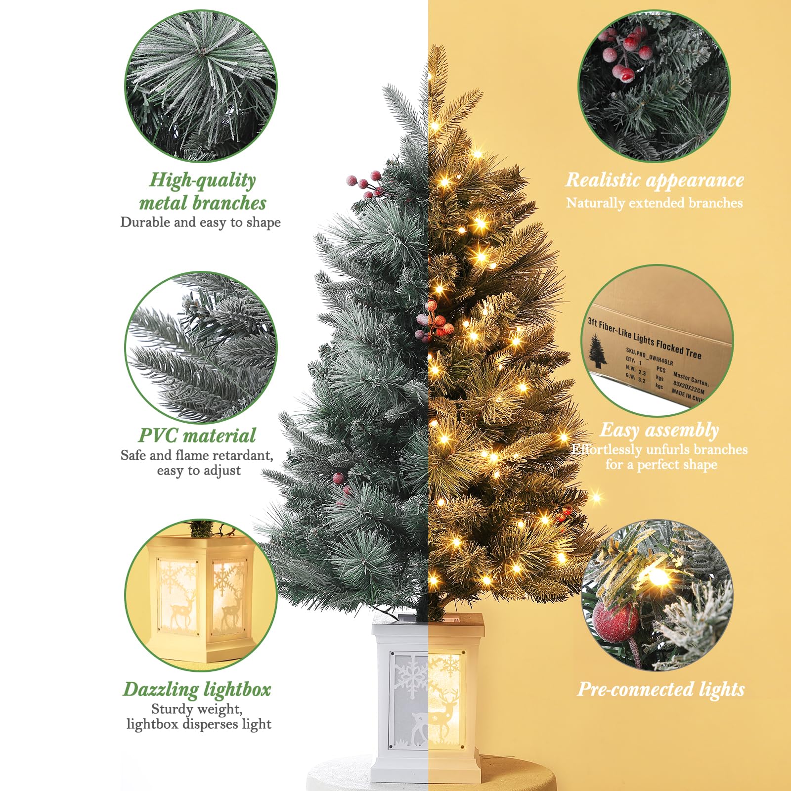 Garvee 3ft Pre-Lit Christmas Tree, Artificial Christmas Trees with Lighting Elk Base, Mini Christmas Trees with 78 LED Lights, Battery Operated and Timer Function, Xmas Decoration for Home