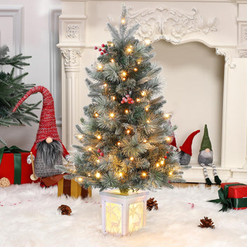 Garvee 3ft Pre-Lit Christmas Tree, Small Lighted Christmas Tree with Lighting Elk Base, Artificial Xmas Trees with 78 LED Lights & 8 Lighting Modes Christmas Decoration for Home, Office