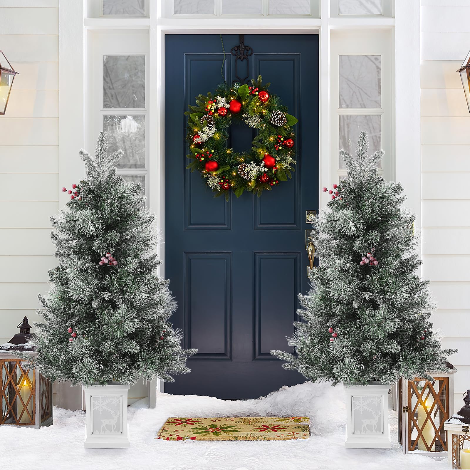 Garvee 3ft Pre-Lit Christmas Tree, Artificial Christmas Trees with Lighting Elk Base, Mini Christmas Trees with 78 LED Lights, Battery Operated and Timer Function, Xmas Decoration for Home