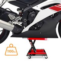 Garvee 1100 LBS Motorcycle Dirt Bike Scooter Crank Stand With Casters, Wide Deck Motorcycle Center Scissor Lift Jack Repair Hoist Stand Bikes ATVs