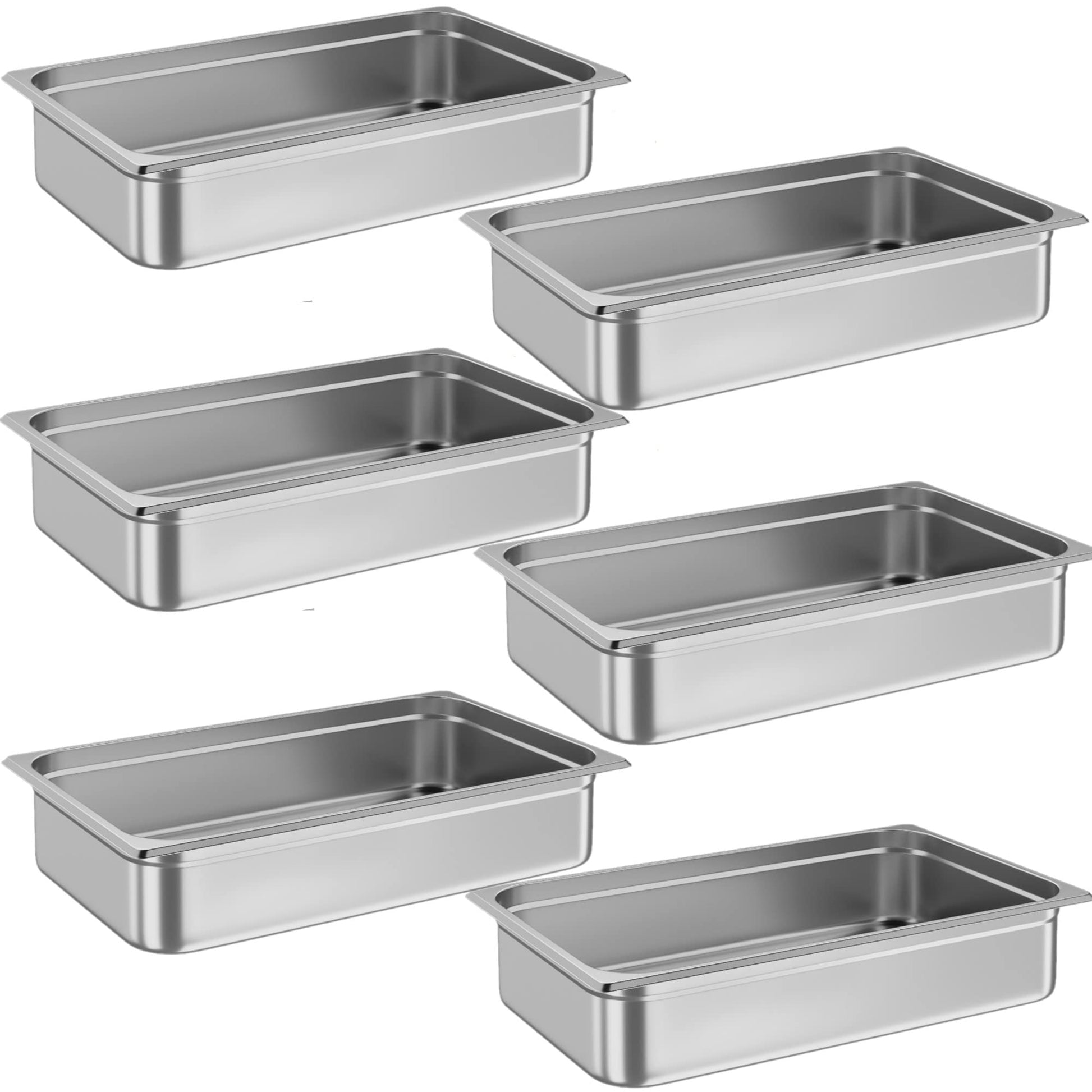 6-Pack Commercial Stainless Steel Full Size, Anti-Jam Table Pans
