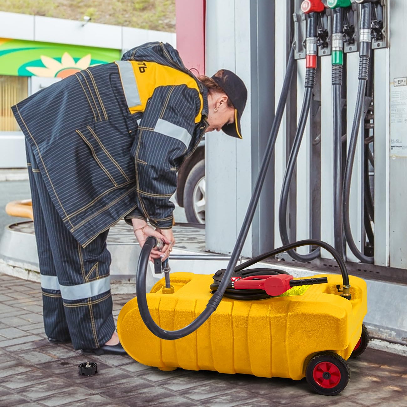 Garvee 15 Gallon Portable Fuel Caddy, 10-ft hose, siphon pump, 7.5 L/m