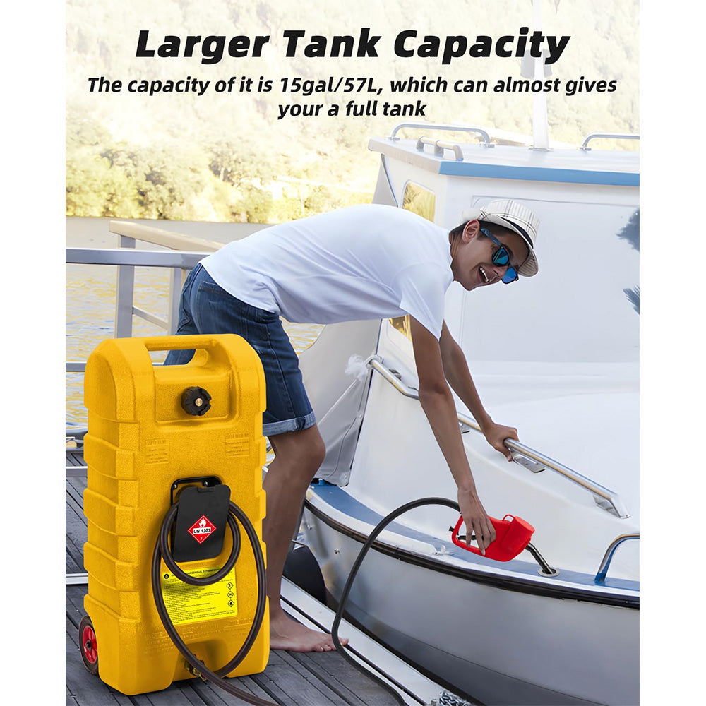 Garvee 15 Gallon Portable Fuel Caddy, 10-ft hose, siphon pump, 7.5 L/min manual nozzle, diesel/gasoline tank - Yellow