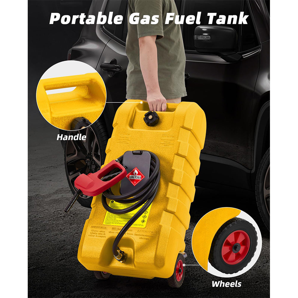 Garvee 15 Gallon Portable Fuel Caddy, 10-ft hose, siphon pump, 7.5 L/min manual nozzle, diesel/gasoline tank - Yellow