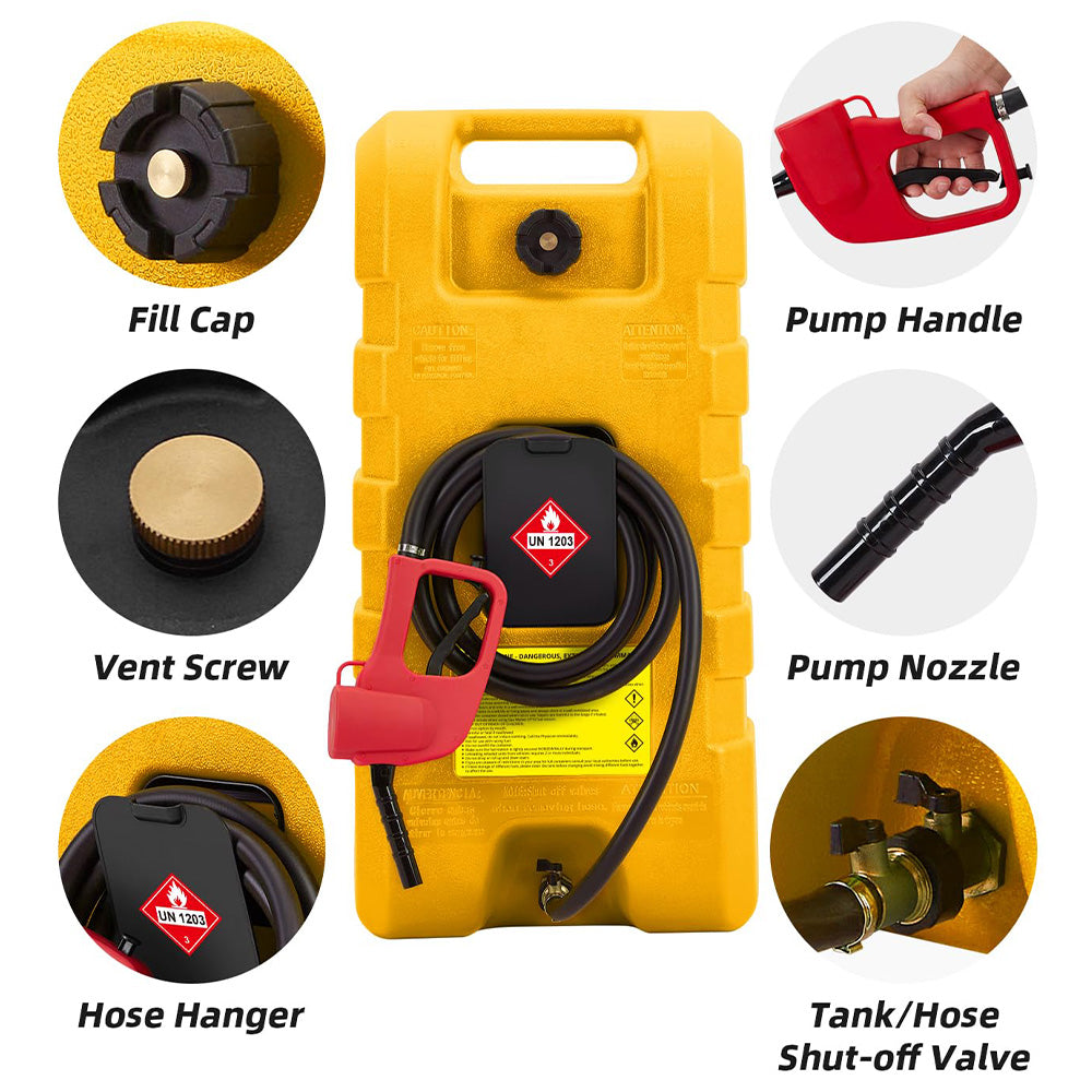 Garvee 15 Gallon Portable Fuel Caddy, 10-ft hose, siphon pump, 7.5 L/min manual nozzle, diesel/gasoline tank - Yellow