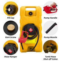 Garvee 15 Gallon Portable Fuel Caddy, 10-ft hose, siphon pump, 7.5 L/min manual nozzle, diesel/gasoline tank - Yellow
