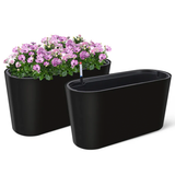 Garvee Tall Oval Planter + Durable All-Weather + Removable Insert + Plastic + Modern Design + Black + Outdoor/Patio/Porch - black