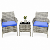 Garvee All-Weather PE Rattan Patio Bistro Set, 2 Cushioned Chairs, Tempered Glass Table, Peacock Blue Cushion - Gray / Peacock Blue