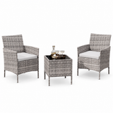 Garvee Patio Porch Furniture Sets 3 Pieces PE Rattan Wicker Chairs with Table Outdoor Garden Furniture Sets - Gray / Light Gray