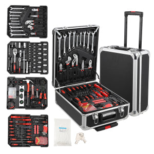 Garvee 800-Piece Tool Kit with Aluminum Trolley Case - Mechanic Rolling Tool Box, Socket Wrench Hand Tools, Household Repair Kit, and Tool Belt