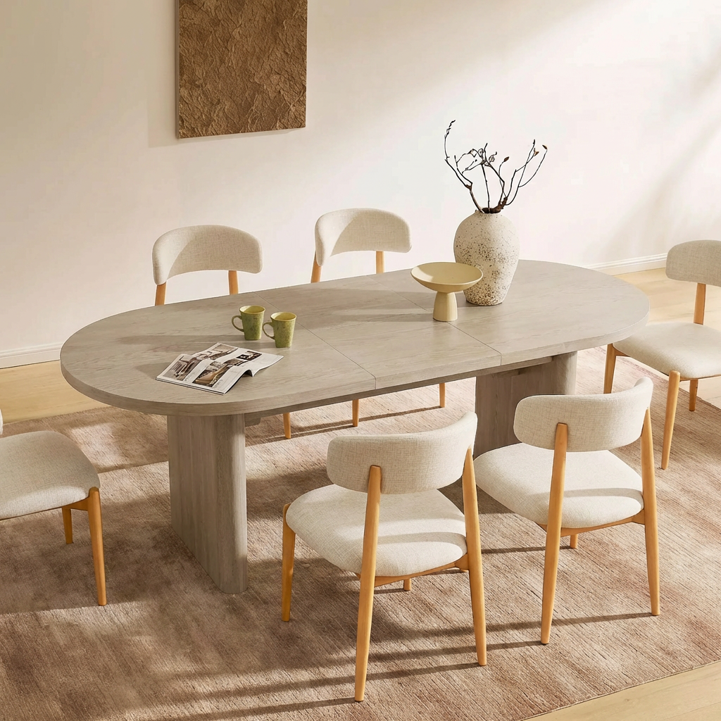 Garvee 70.8" Modern Oval Wood Dining Table with Wood Strip Base for 6-8 People, Grey