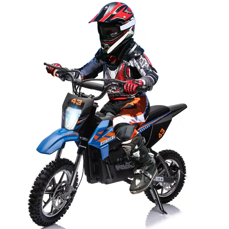 Garvee Ride - T Series: 36V Kids Electric Dirt Bike, 350W/15.5MPH Brushless Motor, LED, Comfortable Leather Seat, 175lbs Max Load Capacity-Blue